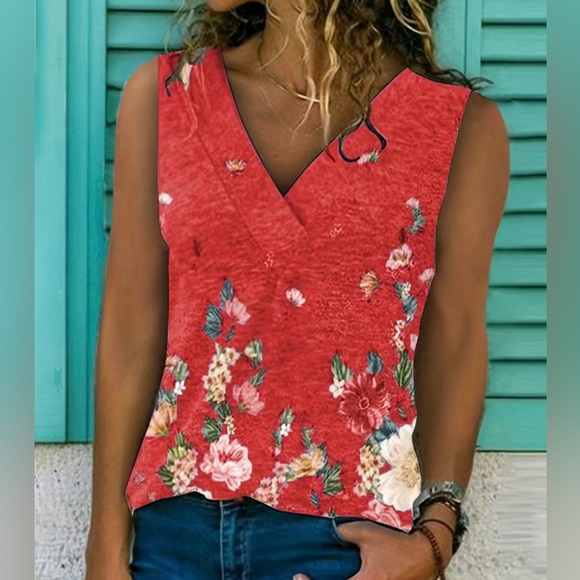 Tops - NWT Red Floral Tank Top